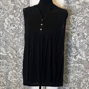 Papermoon Black Pleated Blouse with Lace Detail